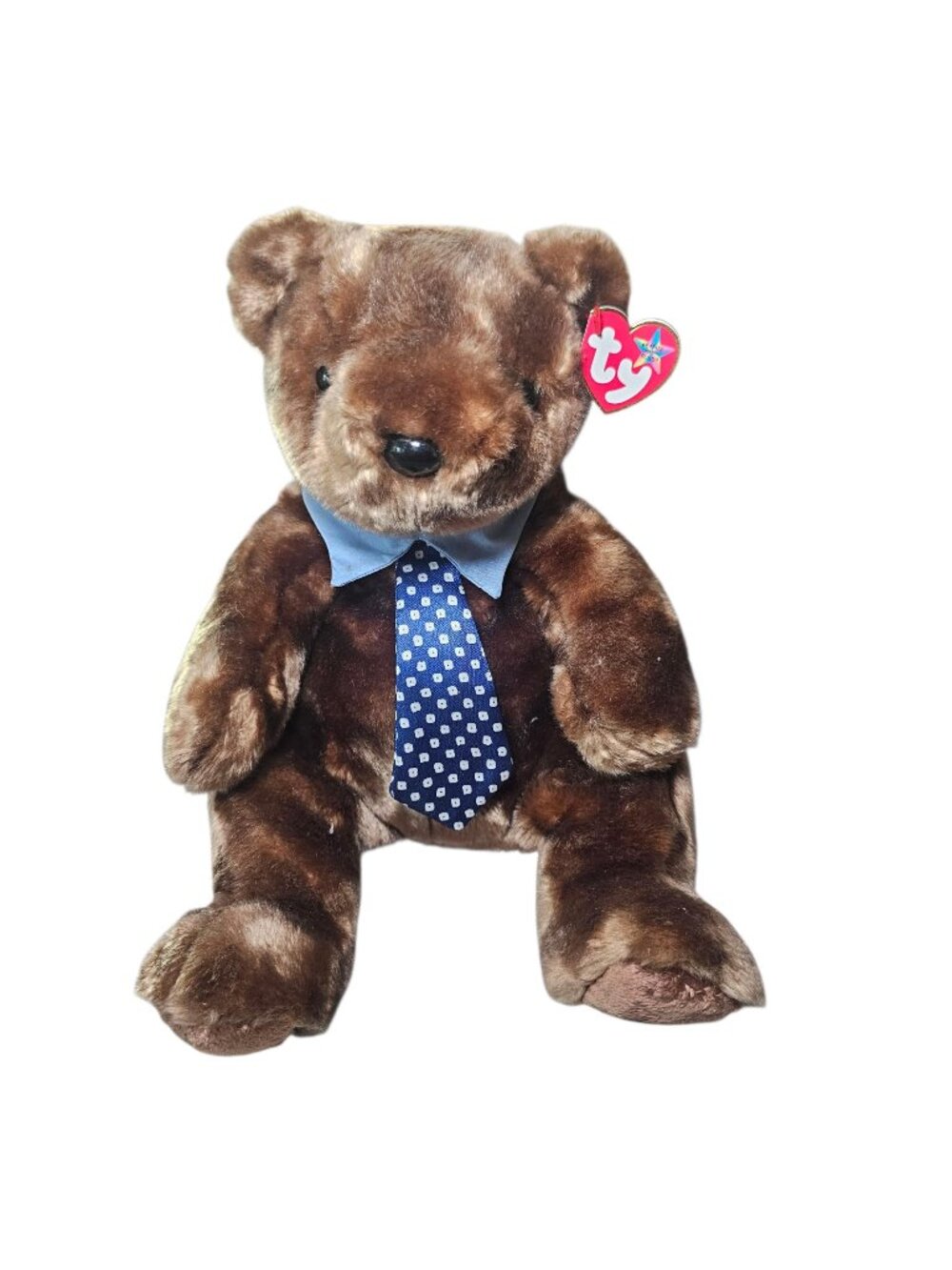TY Beanie Buddy Hero Teddy Bear Brown with Tie Father's Day 13.5" 2001